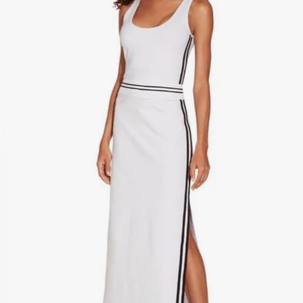 Boston Proper (S) Sporty White Tank Dress w/Slit & Black Stipes